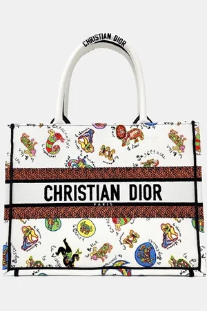 Dior White/ Canvas Book Tote Bag