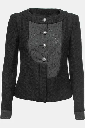 CHANEL Cotton & Lace Button Front Collarless Jacket S