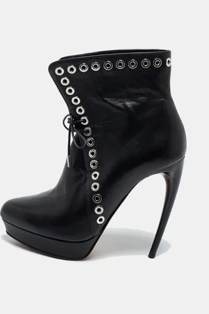 Alexander McQueen Leather Eyelet Detail Platform Ankle Booties Size 36