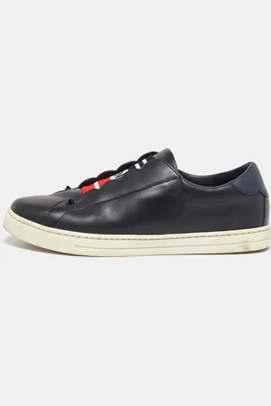 Fendi /Blue Leather Scallop Detail Slip On Sneakers Size 38