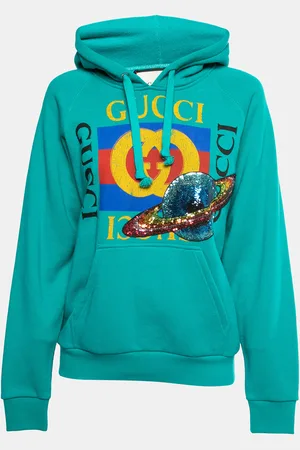 Gucci Teal Cotton Planet Sequined Hooded Sweatshirt XS