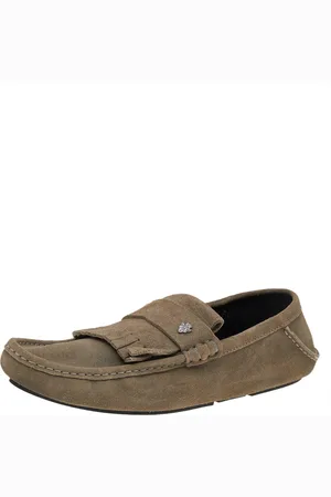 Gucci Suede Fringe Slip On Loafers Size 43.1