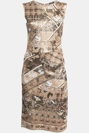 CHANEL & Gold Jacquard Knit Button Detail Sleeveless Dress M
