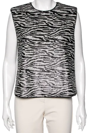 Self-Portrait Self Portrait Monochrome Zebra Pattern Sequin Embellished Sleeveless Top M