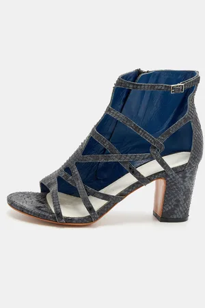 Maison Margiela /Black Python Embossed Leather Strappy Open Toe Booties Size 40