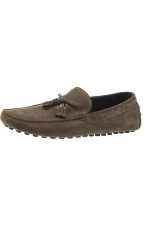 LOUIS VUITTON Khaki Suede Imola Tassel Loafers Size 42
