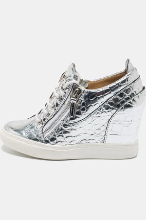Giuseppe Zanotti Croc Embossed Leather Double Zip Wedge Sneakers Size 37