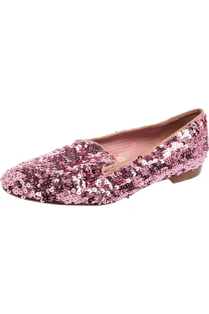 Ralph Lauren Sequin Embellished Quintessa Pewter Smoking Slippers Size 37