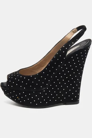 LE SILLA Suede Crystal Embellished Wedge Platform Slingback Sandals Size 38
