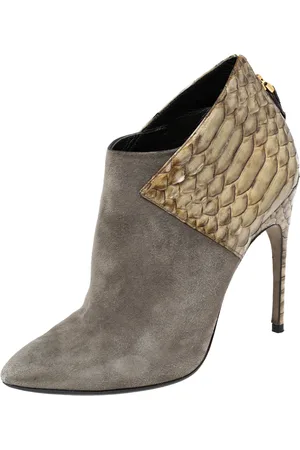 Sergio Rossi Light Olive Suede and Python Leather Ankle Booties Size 39