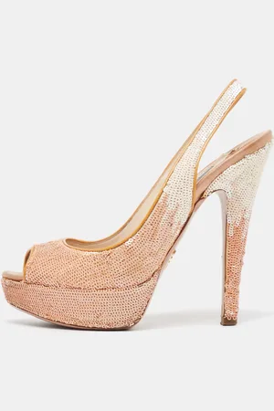 Prada /White Sequins Peep Toe Platform Slingback Sandals Size 36.5