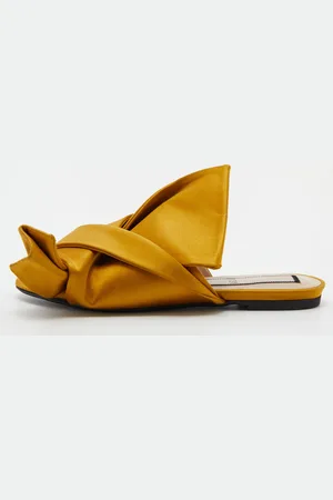 Nº21 N°21 Mustard Satin Knot Flat Mules Size 37.5