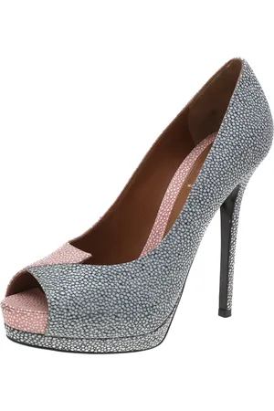 Fendi /Blue Textured Leather Peep Toe Platform Pumps Size 40