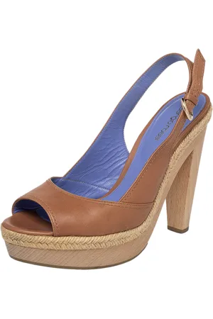 Sergio Rossi Leather Platform Espadrille Slingback Sandals Size 39.5