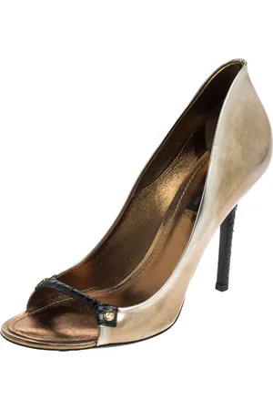 LOUIS VUITTON /Black Patent and Snakeskin Leather Open-Toe Pumps Size 39