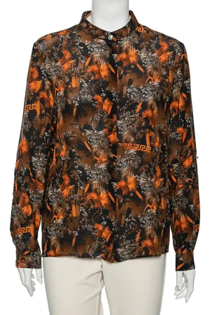 VERSACE Printed Silk Button Front Blouse M