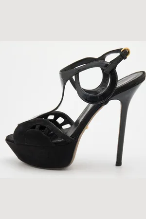 Sergio Rossi Suede and Patent Leather Platform Sandals Size 36.5