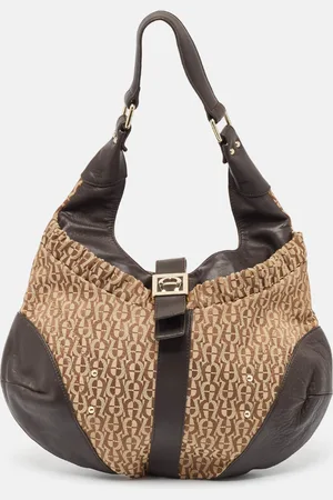 Aigner /Beige Monogram Canvas and Leather Logo Flap Hobo