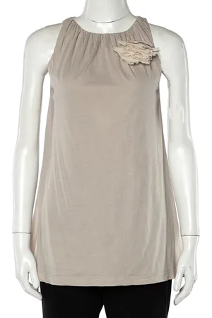 Brunello Cucinelli Cotton Knit Applique Detail Sleeveless Tunic M