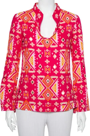 Tory Burch Batik Printed Cotton Embellished Oversized Top S