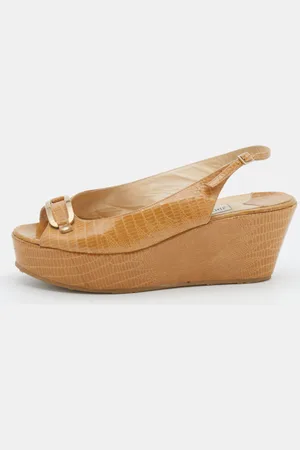 Jimmy Choo Lizard Embossed Leather Slingback Wedge Sandals Size 39.5