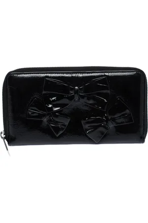 VALENTINO Patent Leather Bow Continental Zip Around Wallet