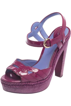 Sergio Rossi Patent Leather Wooden Platform And Heel Ankle Strap Sandals Size 36