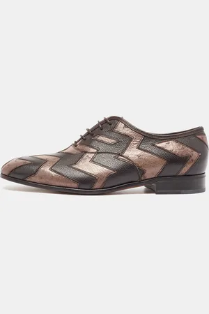 Salvatore Ferragamo Ostrich and Leather Gris Oxfords Size 41