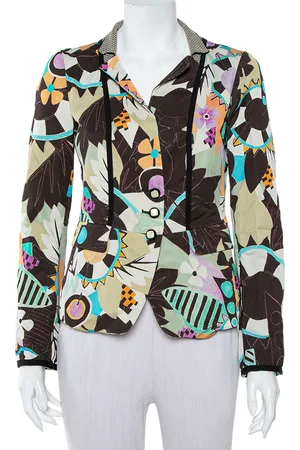 Etro Abstract Printed Synthetic & Cotton Button Front Blazer M
