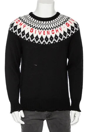 Givenchy Fair Isle Logo Knit Wool Frayed Edged Sweater M