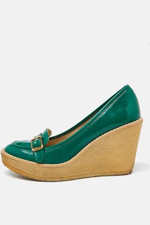 Stella McCartney Faux Patent Leather Wedge Loafer Pumps Size 38