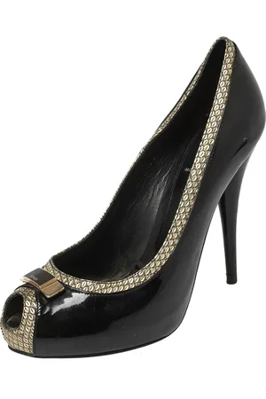 Fendi Patent and Textured Leather Peep Toe Platform Pumps Size 41