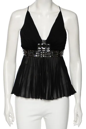 Roberto Cavalli Silk Embellished Waist Pleated Top S