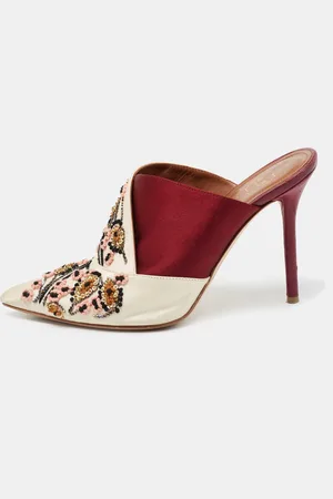 MALONE SOULIERS Off White/ Satin Floral Embroidered Pointed Toe Mules Size 37