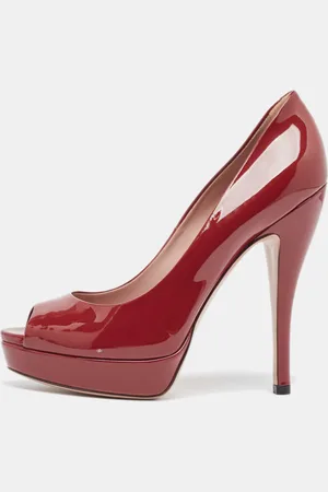 Gucci Red Patent Leather Peep Toe Pumps Size 37