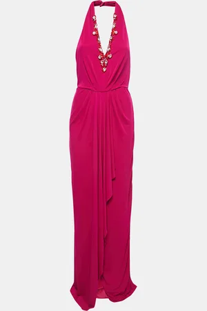 Badgley Mischka Stretch Jersey Embellished Halter Gown M