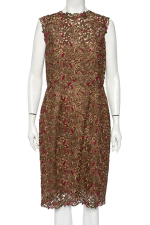 VALENTINO Bronze Lace Overlay Sheath Dress L