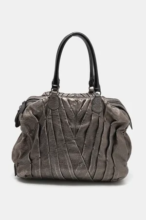 VALENTINO Metallic Leather Maison Pintucked Shopper Tote