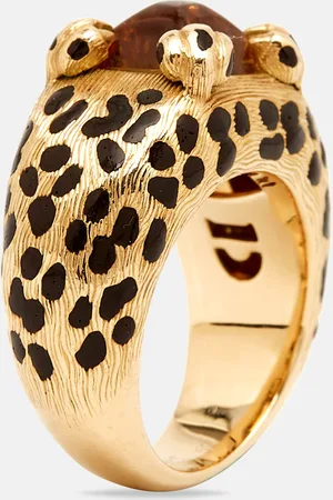 Dior Leopard Citrine Lacquer 18k Gold Ring Size 52