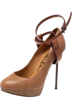 Lanvin /Brown Leather Ankle Strap Platform Pumps 39