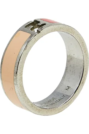 Fendi The sta Bi-color Enamel Silver Tone Band Ring Size 55