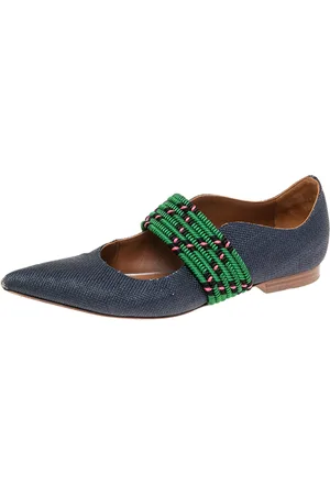MALONE SOULIERS Navy /Green Canvas and Fabric Martina Luwolt Ballet Flats Size 36