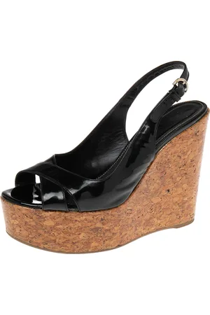 Sergio Rossi Patent Leather Platform Wedge Slingback Sandals Size 39.5