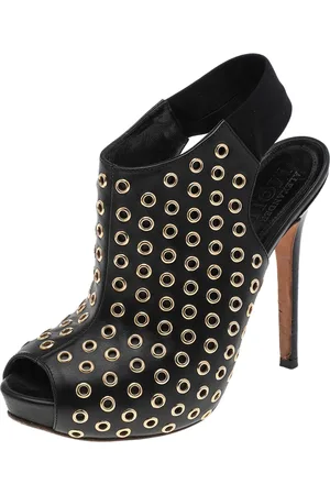 Alexander McQueen Leather Grommet Peep Toe Ankle Slingback Boots Size 36