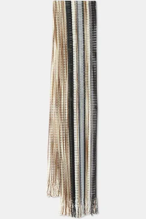 Missoni /Black Striped Lurex & Wool Knit Fringed Stole