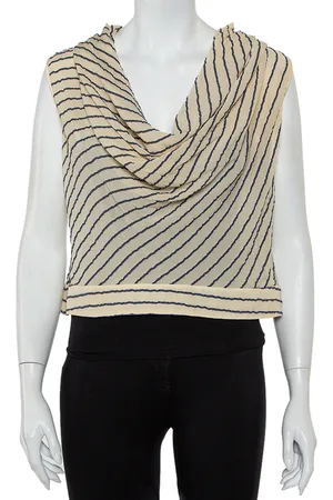 Giorgio Armani Bicolor Striped Silk Sleeveless Cowl Neck Top M