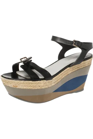 Sergio Rossi Leather Wedge Espadrille Ankle Strap Sandals Size 40