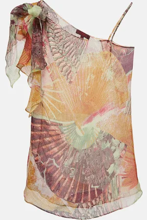 Kenzo Printed Silk Shoulder Tie-Up Semi Sheer Top S