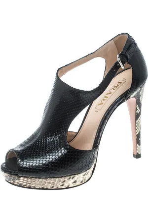 Prada Python Leather Cut Out Platform Sandals Size 37