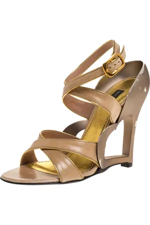 Marc Jacobs Leather And Gold Piping Heart Wedge Ankle Strap Sandals Size 36.5